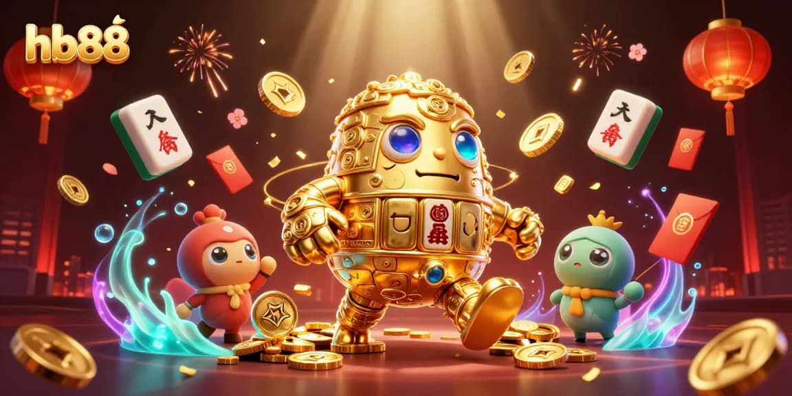 Experience the thrilling world of hb88 as gold coins and symbols come alive in this vibrant casino illustration