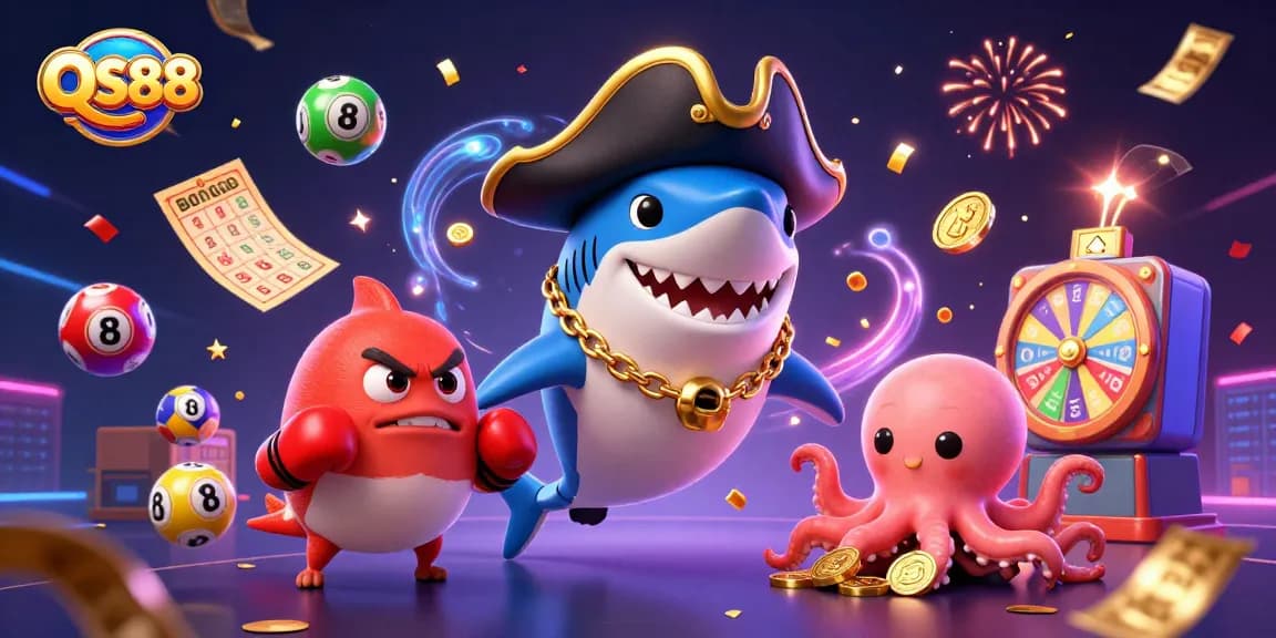 Engage with winning game mechanics at QS88 featuring a playful pirate shark and friends!