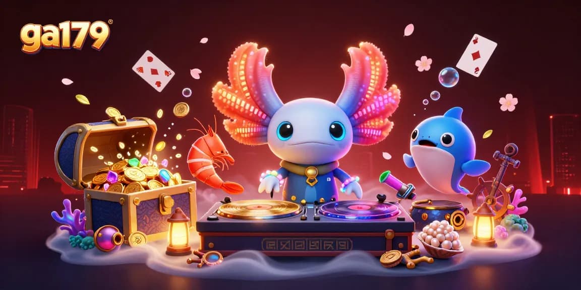 Engage in exciting underwater adventures with ga179's vibrant 3D casino scene filled with lively characters.