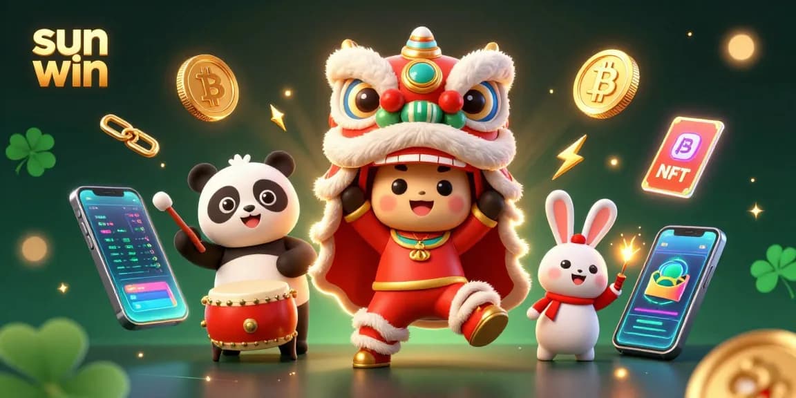 Engage with the thrilling slots at sun win amidst vibrant characters and crypto coins.