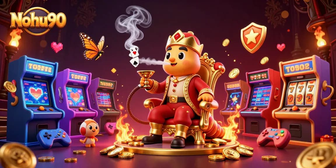Nohu90 transforms gameplay with vibrant 3D arcade elements and a captivating caterpillar character in a casino setting.