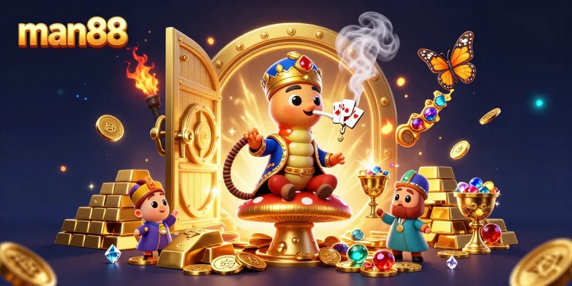 man88 showcases thrilling casino action featuring a vibrant caterpillar master in a jewel-filled scene.