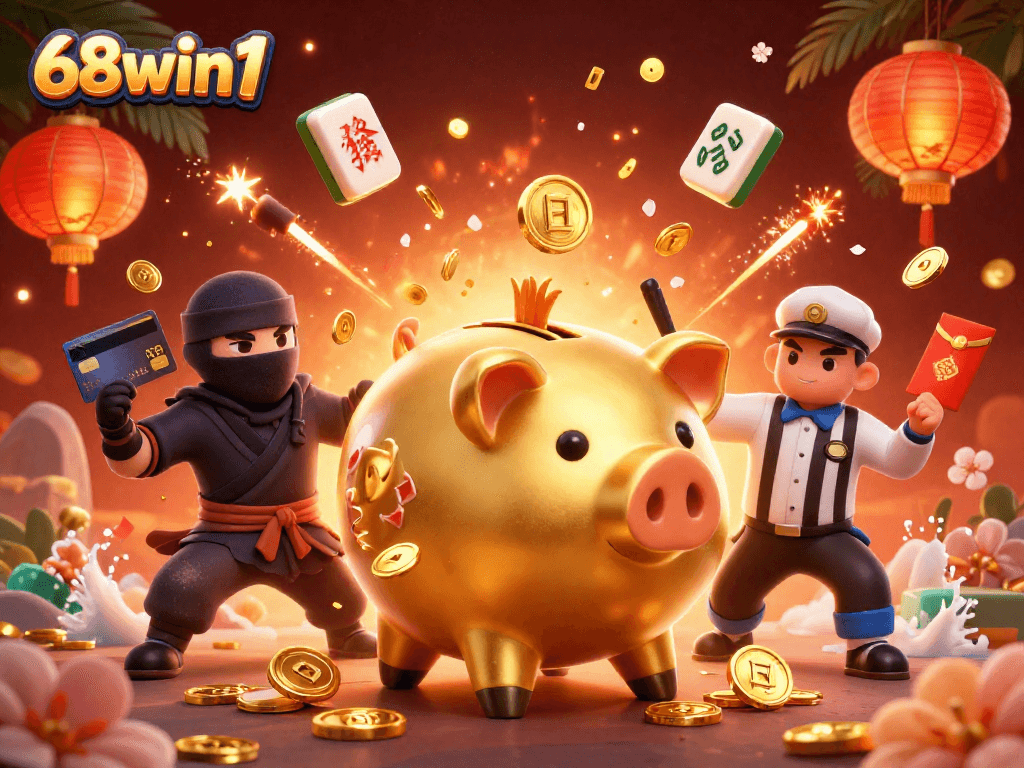 Experience thrilling action at 68win1 with a dynamic casino illustration showcasing rich visuals and gameplay elements.