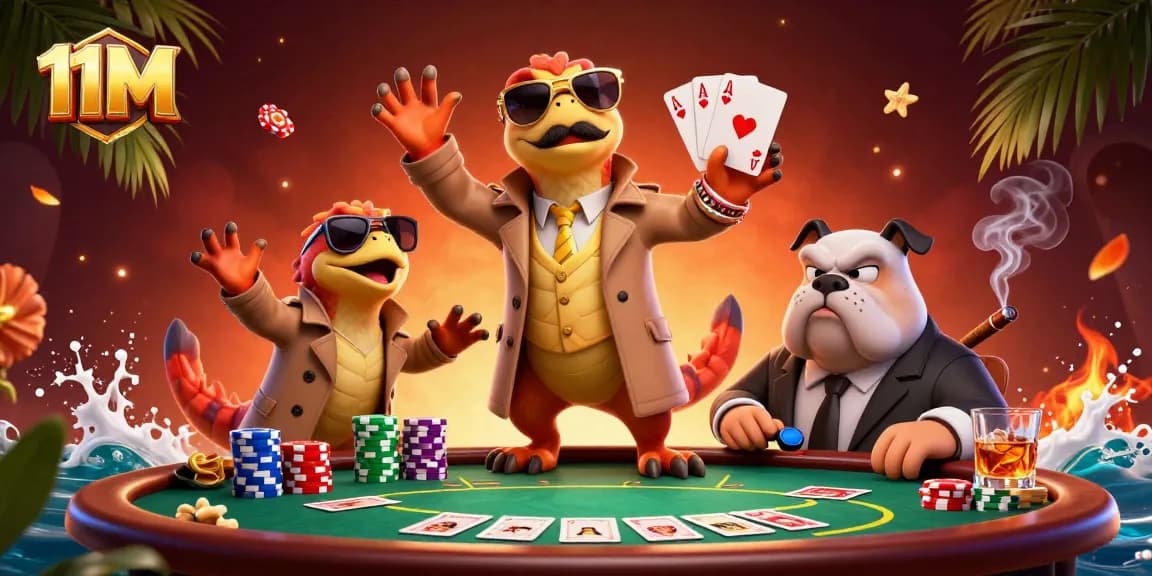 11M raptors comically trying to enter a casino lounge while being scrutinized by a bulldog bouncer.