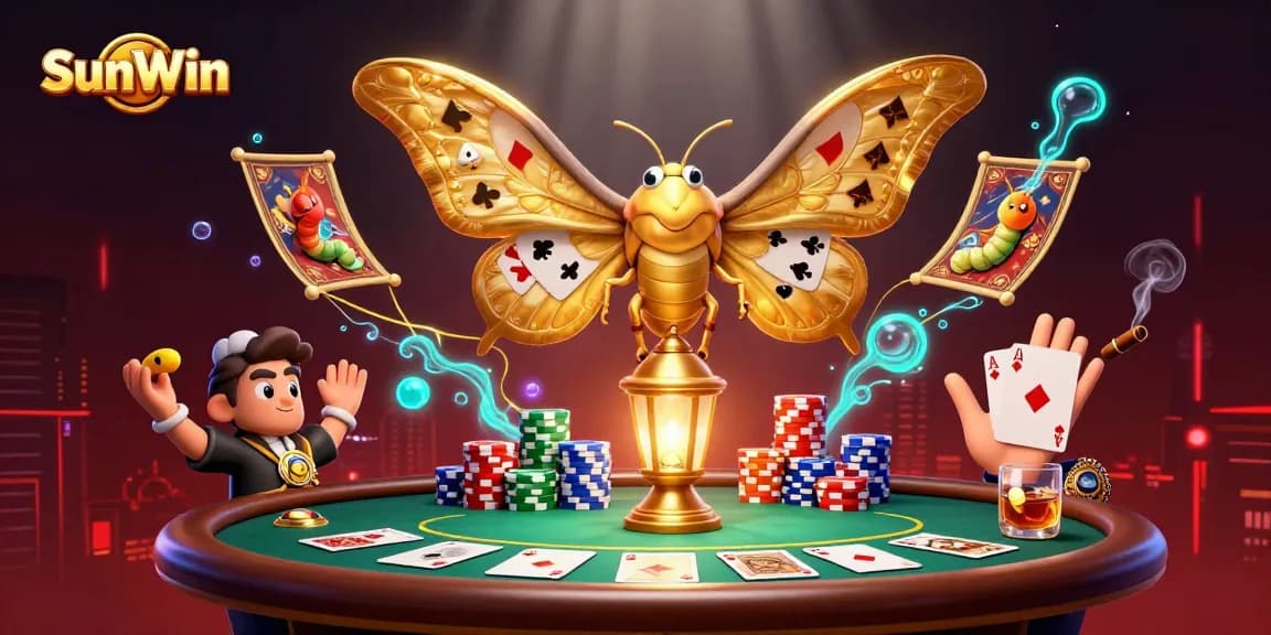 SunWin enhances your gaming experience with a golden atlas moth and vibrant casino elements.