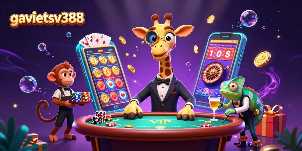 Experience the thrill of casino gaming with the vibrant 3D scene showcasing gavietsv388's unique characters and elements.