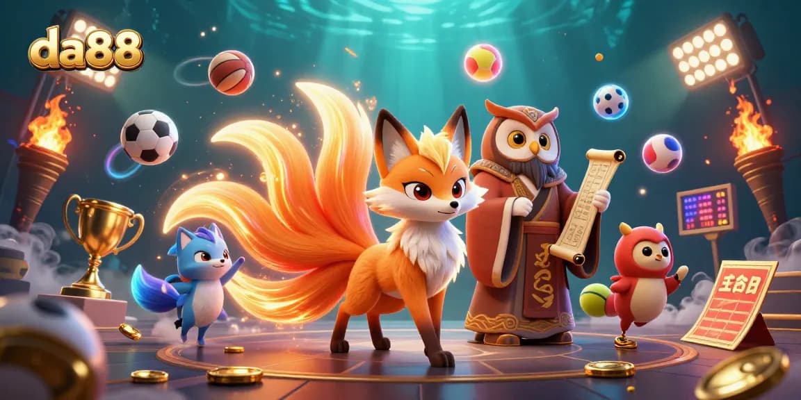 Experience the vibrant gameplay of da88 with a mystical fox spirit and sports elements.