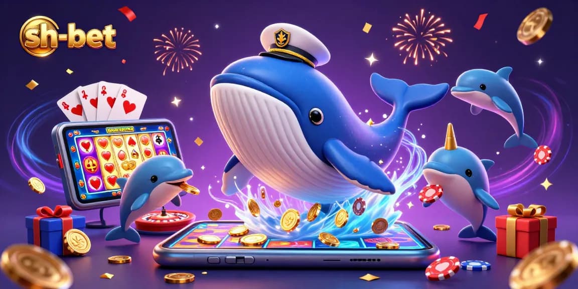 Engage in exhilarating gameplay at sh-bet with a dynamic scene featuring a whale and casino elements.