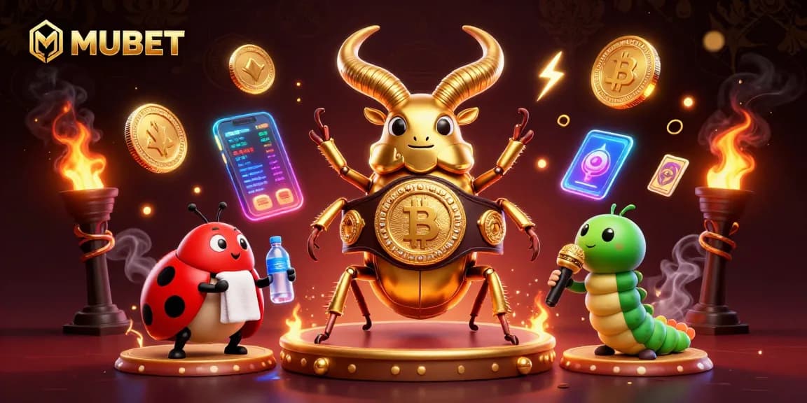 Engage with the thrilling action of MUBET as the champion stag beetle faces off against a vibrant casino scene.