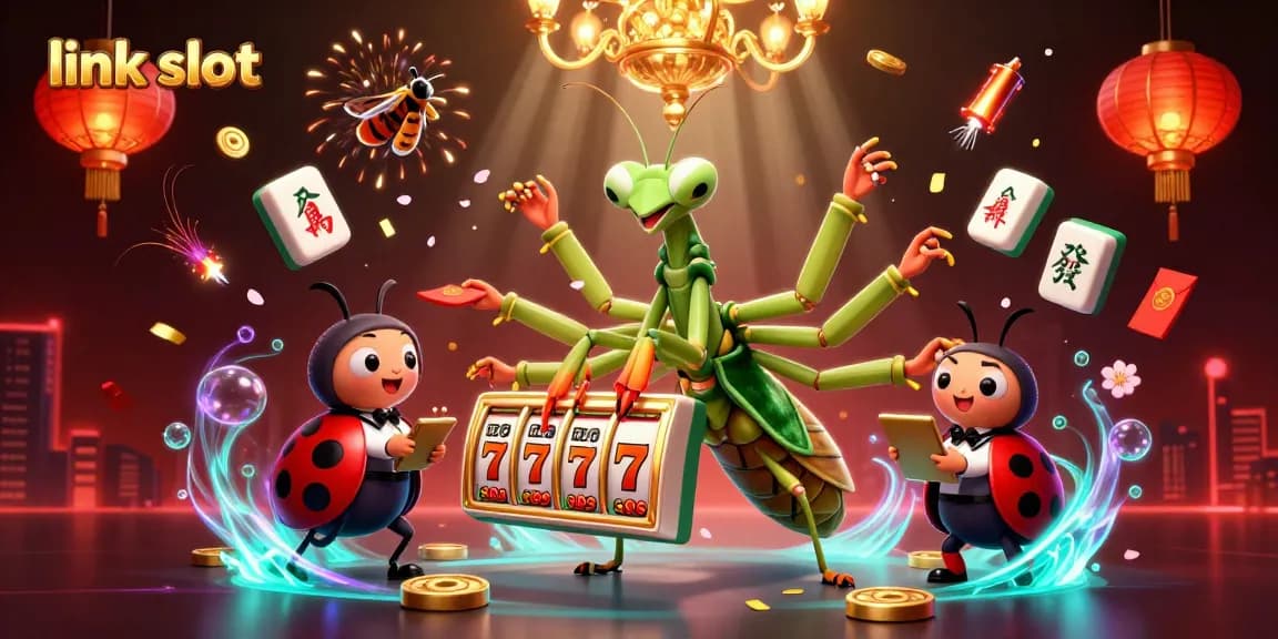 Slot link slot memikat dengan karakter mantis, petugas ladybug, dan lampion merah berkilauan