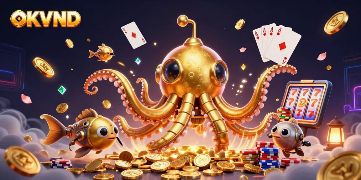 Engage with OKVND's thrilling betting adventure in a vibrant, interactive casino illustration.