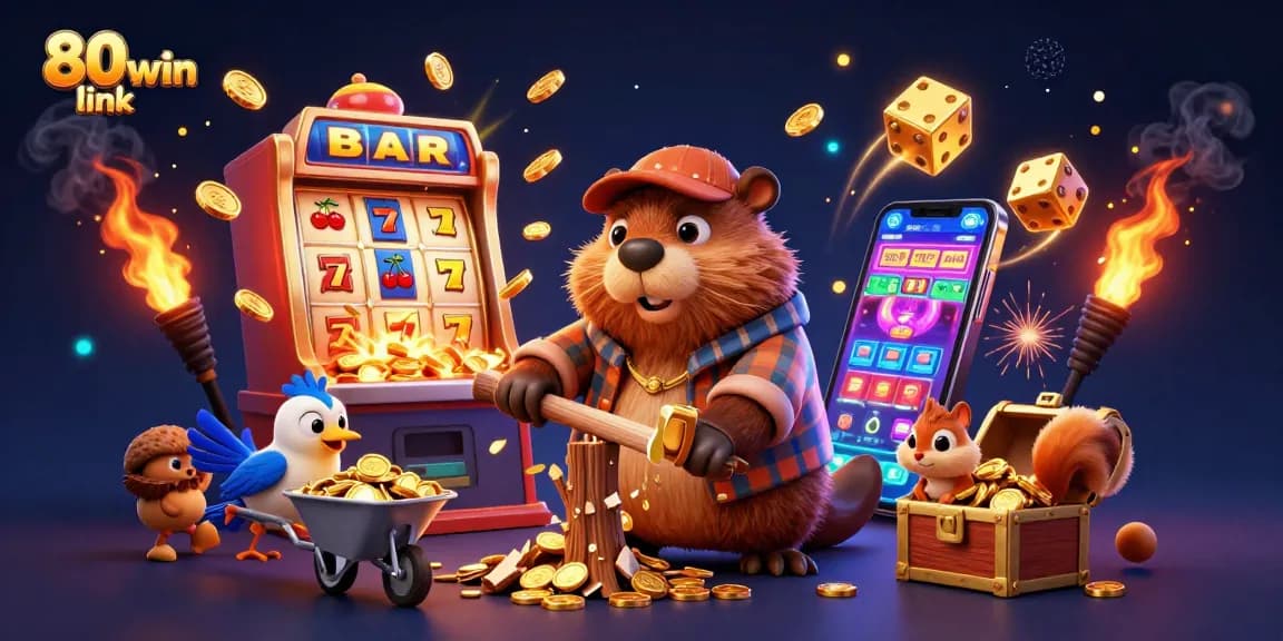 Engage with the exciting 80win link as a beaver, bird, and squirrel celebrate jackpots and gaming
