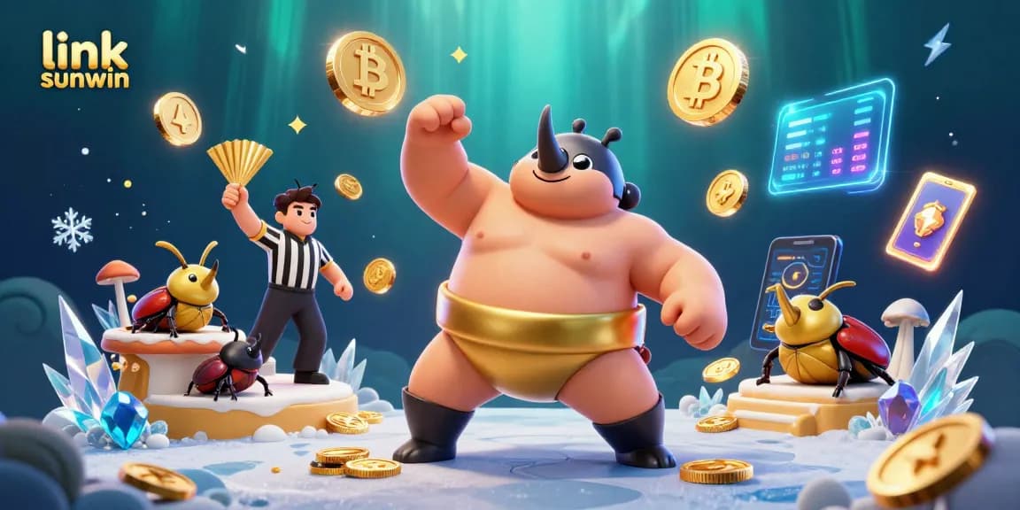 Experience the thrill of link sunwin as a sumo beetle champion triumphs with golden coins flying.