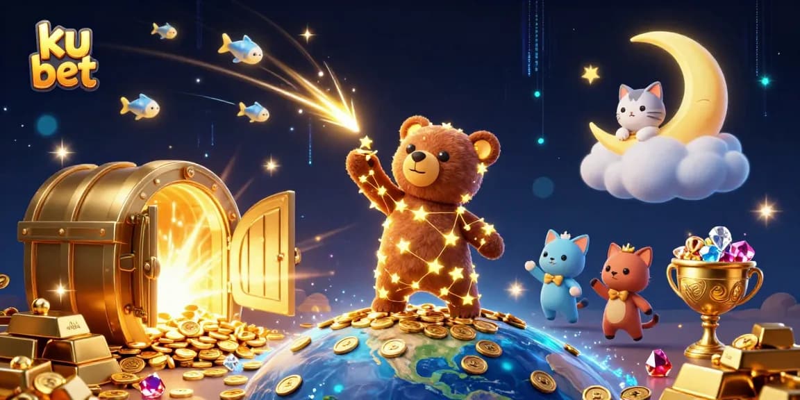 Experience winning moments with ku bet in a captivating 3D casino-themed digital art.