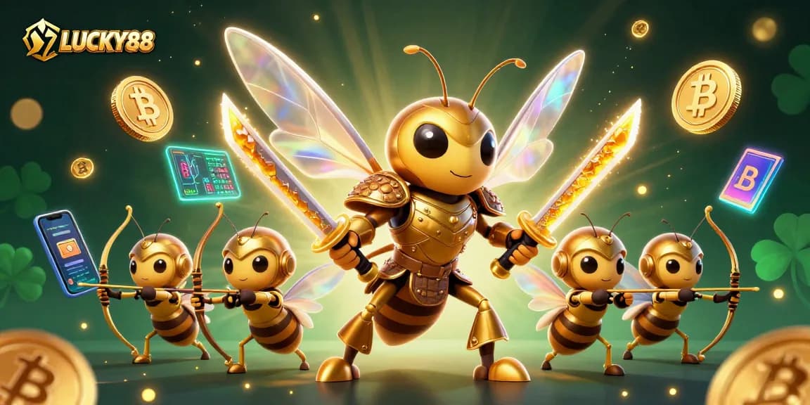 Experience the thrill of winning at LUCKY88 with vibrant 3D illustrations capturing the excitement of online gaming.
