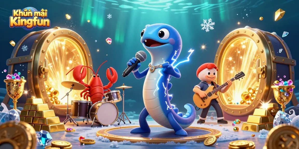 Experience Khuyến mãi Kingfun in a dynamic underwater casino scene featuring vibrant characters and treasures.