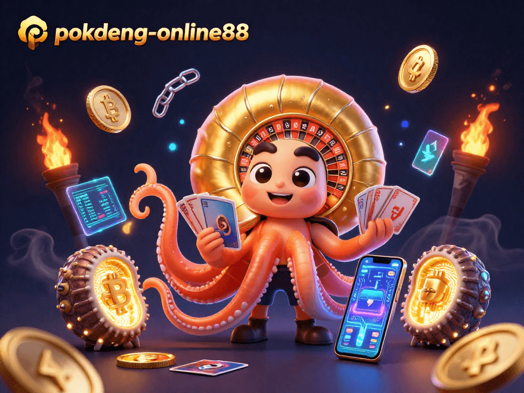 Experience the excitement of pokdeng-online88 as ancient nautilus spins a roulette wheel while holding cards.