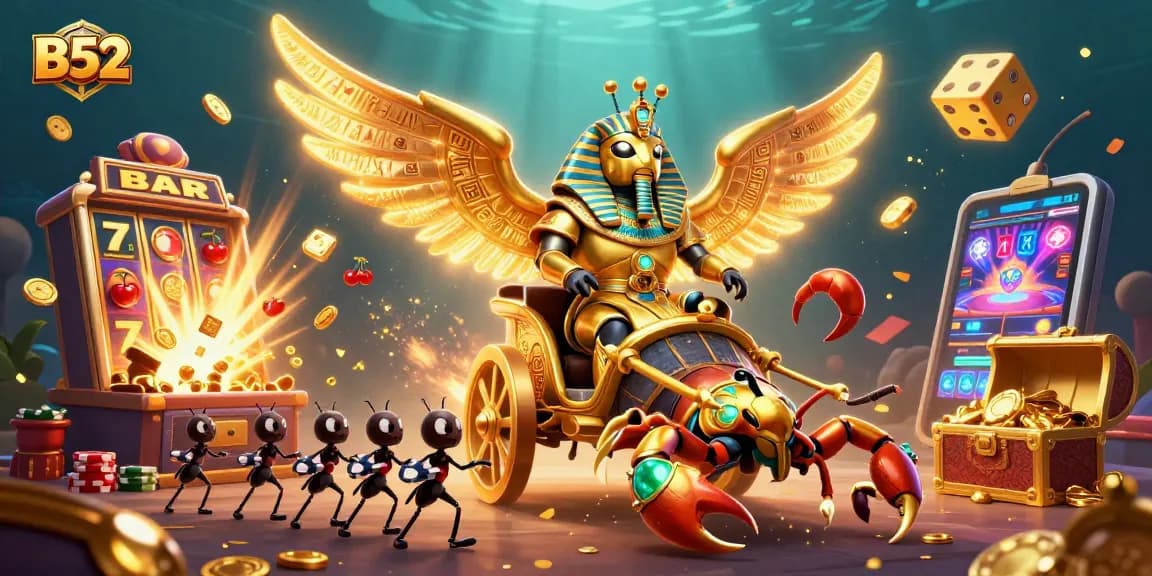 B52 engages players with vibrant casino-themed scene, featuring classic slot elements and lively animations.