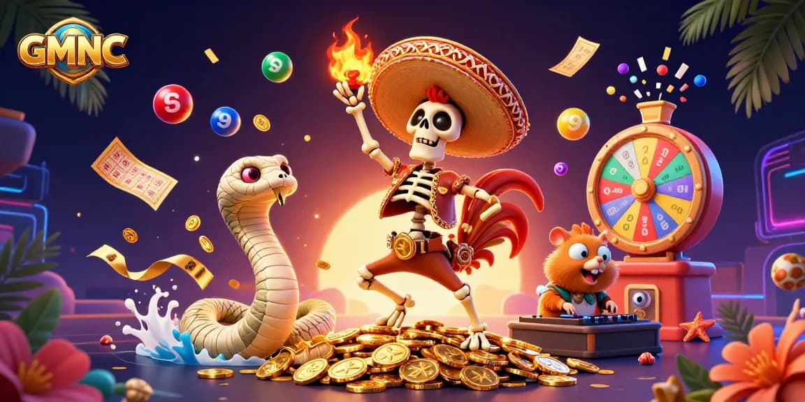 Join the GMNC victory dance at a vibrant casino scene filled with prizes and excitement!