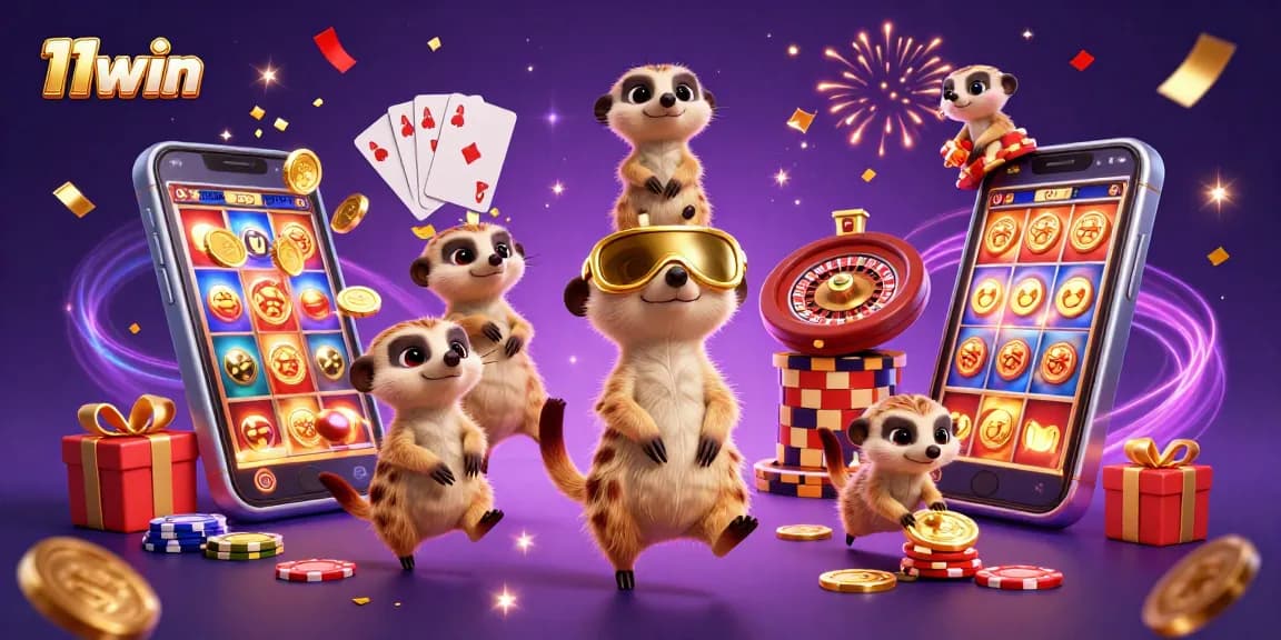 Experience the thrill of 11win with meerkats running a vibrant casino operation filled with games and excitement.