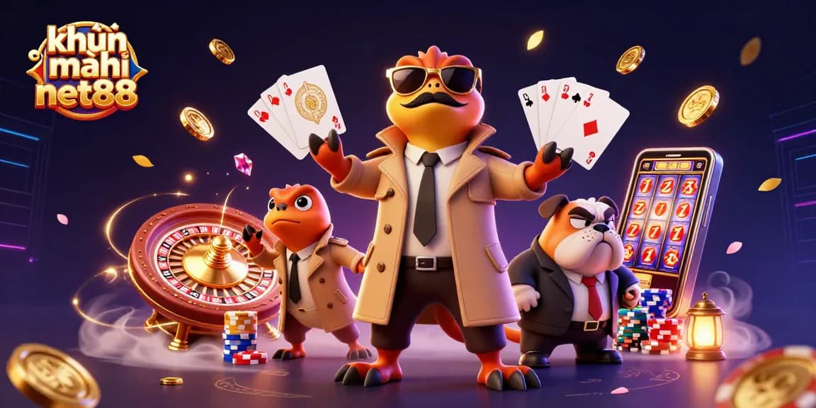 Join khuyến mãi net88 with cartoon raptors attempting entry into a casino, surrounded by riches.