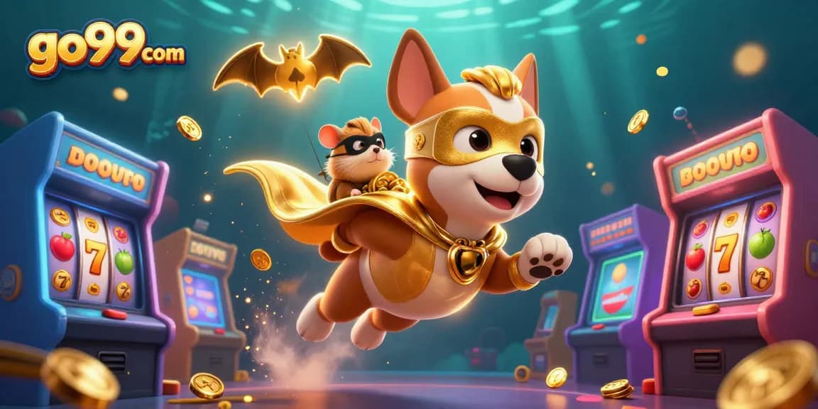 Play games and win with go99com's fun, engaging casino atmosphere featuring golden coins and slot reels.