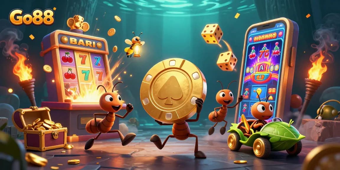 Go88 players engaging in an action-packed heist, showcasing vibrant casino games and thrilling visuals.