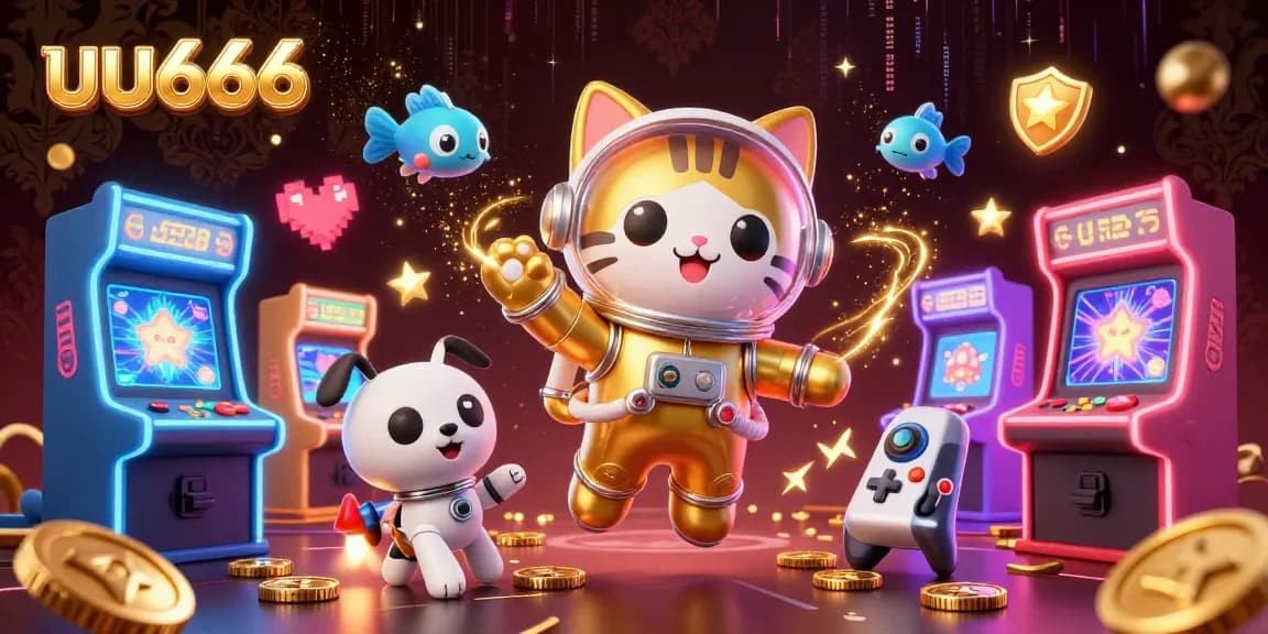 Experience the thrill of uu666 with an astronaut cat and robot dog in a cosmic casino scene.