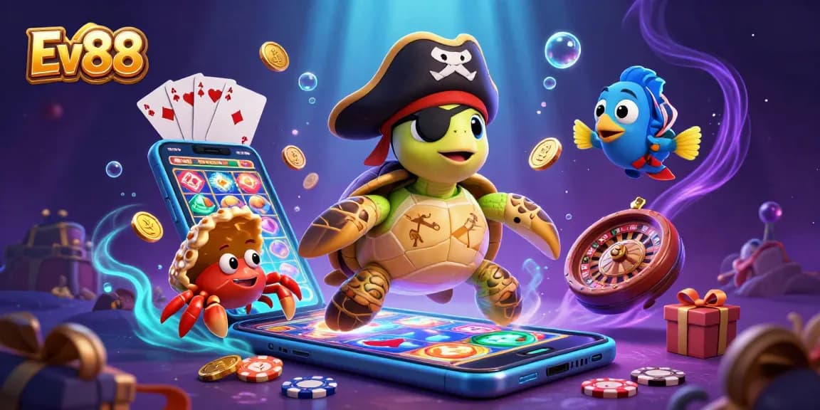 Experience thrilling gaming at Ev88 with a colorful underwater scene full of treasures from the casino world.