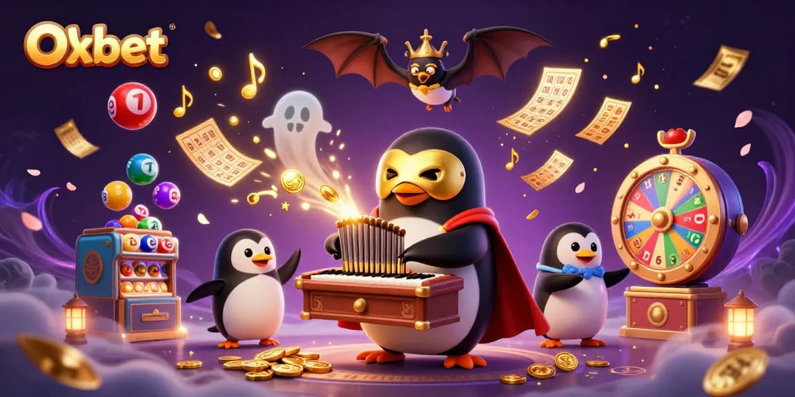 Win exciting prizes with Oxbet's thrilling gaming experience featuring a 3D penguin organist.