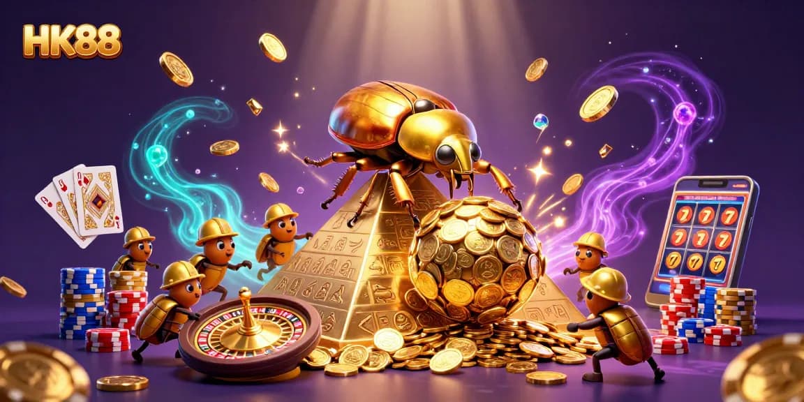 Experience thrilling gambling with HK88 in this vibrant casino-themed illustration.