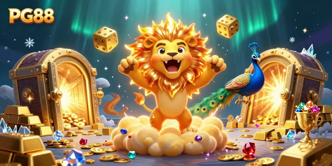 Experience thrilling wins at PG88 with vibrant casino characters amidst golden treasures.