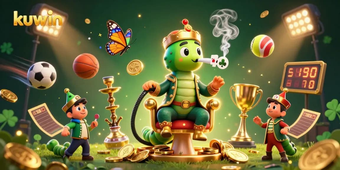 Kuwin offers a vibrant online gaming experience with an engaging 3D illustration showcasing a diverse gaming ecosystem.