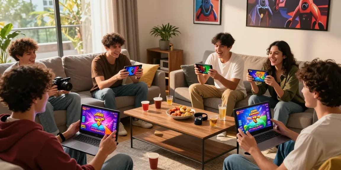 Engaged players enjoying slot7000 gaming experience with friends in a cozy setting.