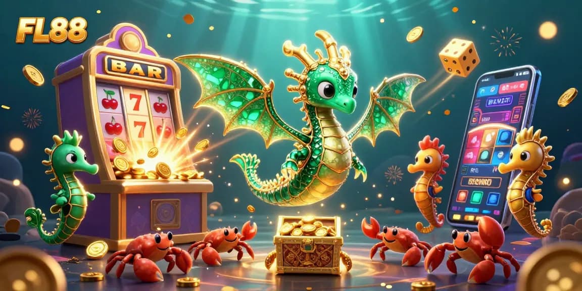 Spin the reels at FL88 with vibrant slot games featuring emerald dragon treasures and dynamic casino elements.