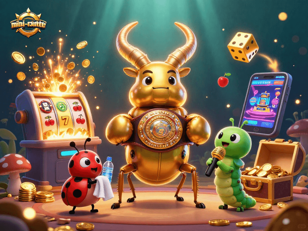 Experience mini-roulette thrills as the giant beetle champions a dramatic casino showdown.