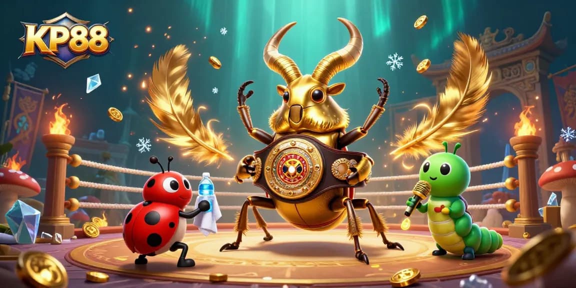 Experience the thrilling KP88 casino ambiance with a vibrant illustration featuring game elements and characters.