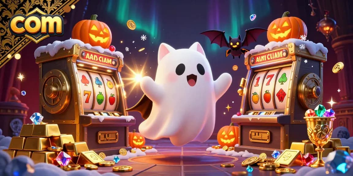 Engage in vibrant casino fun with the friendly ghost cat and com-themed jackpots glowing in 3D.
