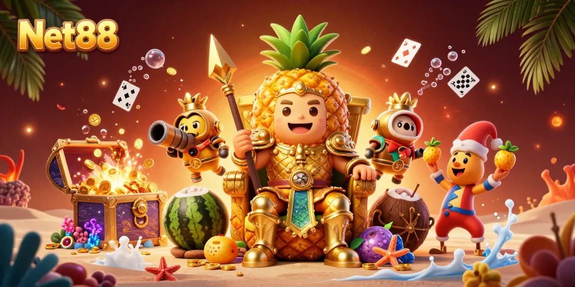 Experience thrills with Net88 in this vibrant casino-inspired 3D illustration showcasing exciting gaming elements