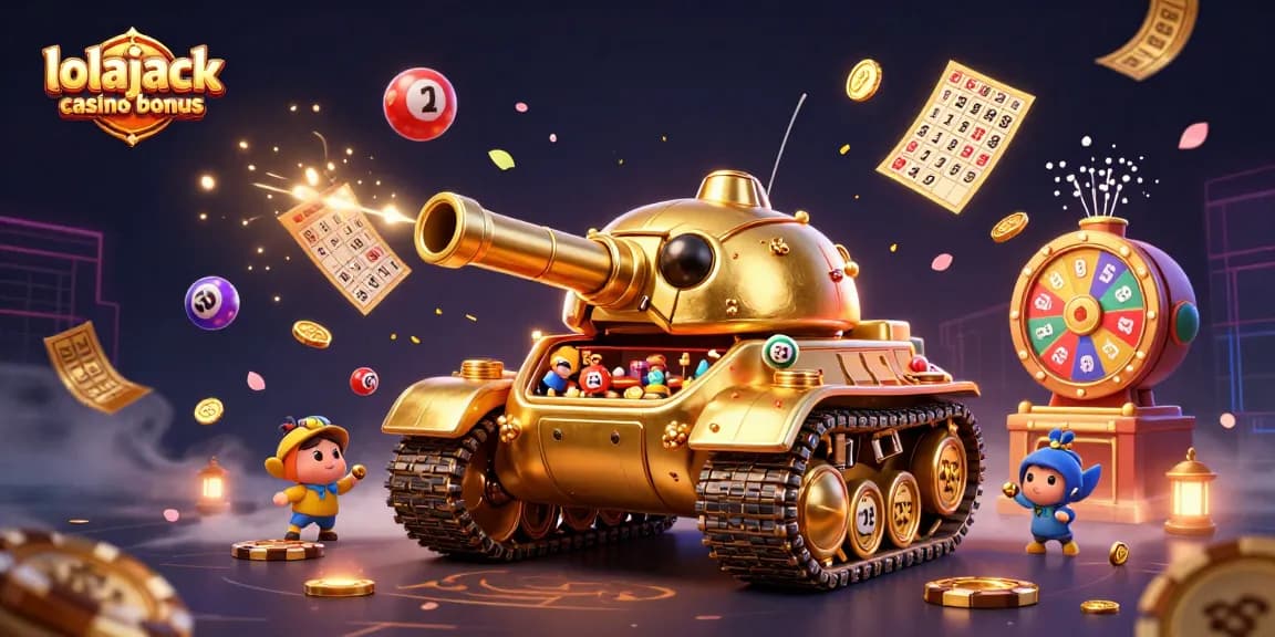 Experience the excitement of Lolajack Casino Bonus with a thrilling 3D scene packed with games and rewards.