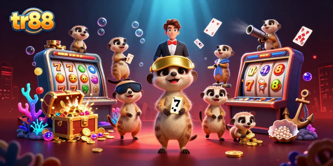 Experience thrilling wins at tr88 casino with lively meerkats, vibrant slot elements, and rich visuals.
