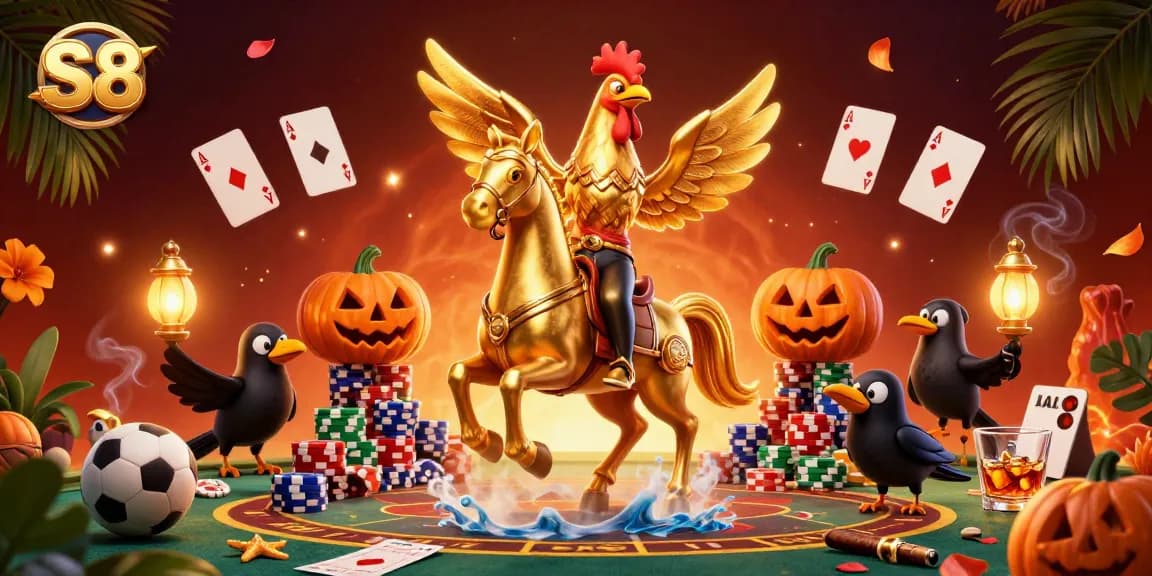 S8 enhances the excitement of betting at a vibrant casino with a golden rooster character.