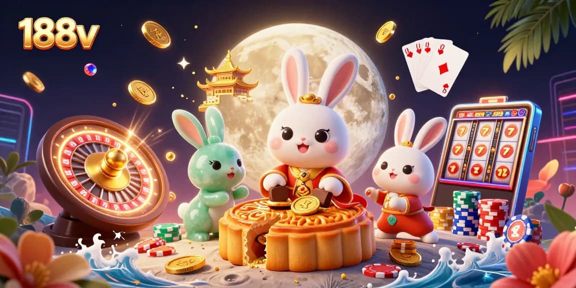 Experience thrilling games with 188v's vibrant online casino featuring a moon rabbit scene.