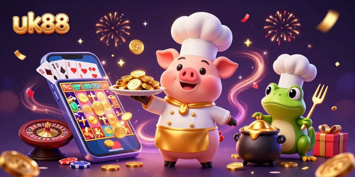 Experience excitement with uk88 in this vibrant casino scene featuring dynamic characters and gambling elements.