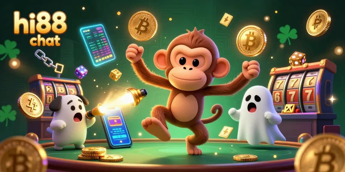 Experience thrilling fun with hi88 chat in this dynamic casino scene featuring a playful ghost and golden treasures.