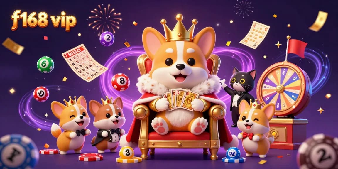 Experience excitement with f168 vip as the royal corgi presides over a spectacular casino scene.