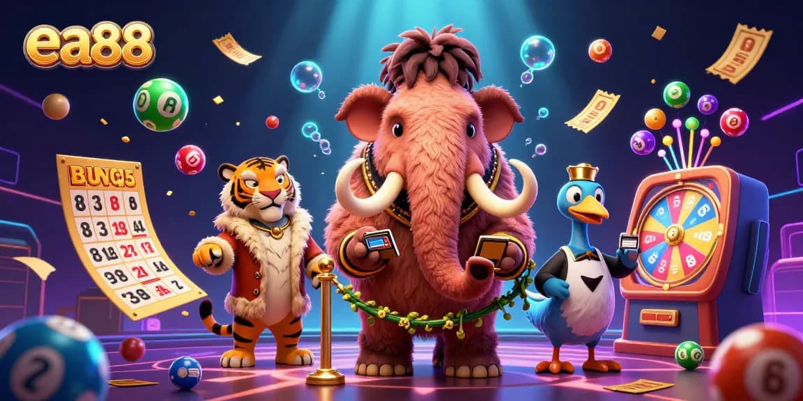 Experience the essence of ea88 amidst 3D casino characters and vibrant gambling elements.
