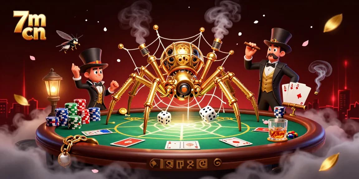 Engage with 7m cn as a golden spider captures dice in an intricate casino web.