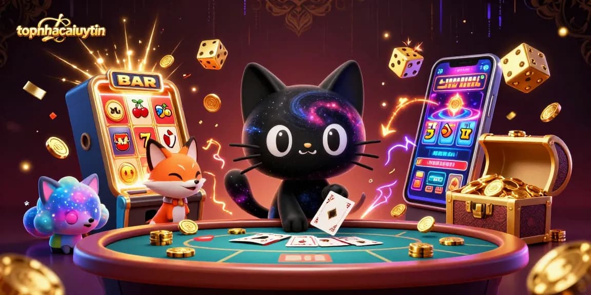 Spin and win with topnhacaiuytin at a cosmic casino featuring a black hole cat and a nebula fox.
