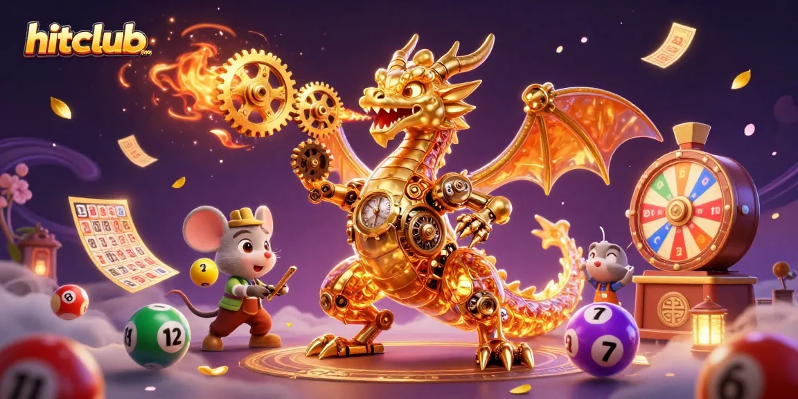 Engage with hitclubnews in this vibrant 3D scene showcasing dynamic lottery gaming action.